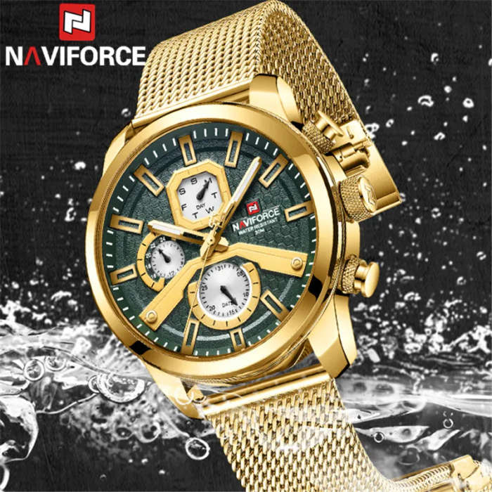 Naviforce 9211 Mens Chronograph Mesh Watch - Gold