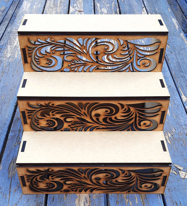 6mm Thick Vintage Decorative Display Stand - 3-Tier Pine MDF Showcase with Elegant Pattern | 90mm...