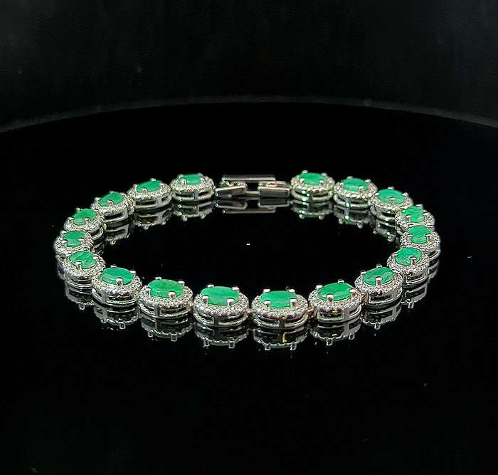 Oval Tennis Bracelet - Emerald and White Topaz