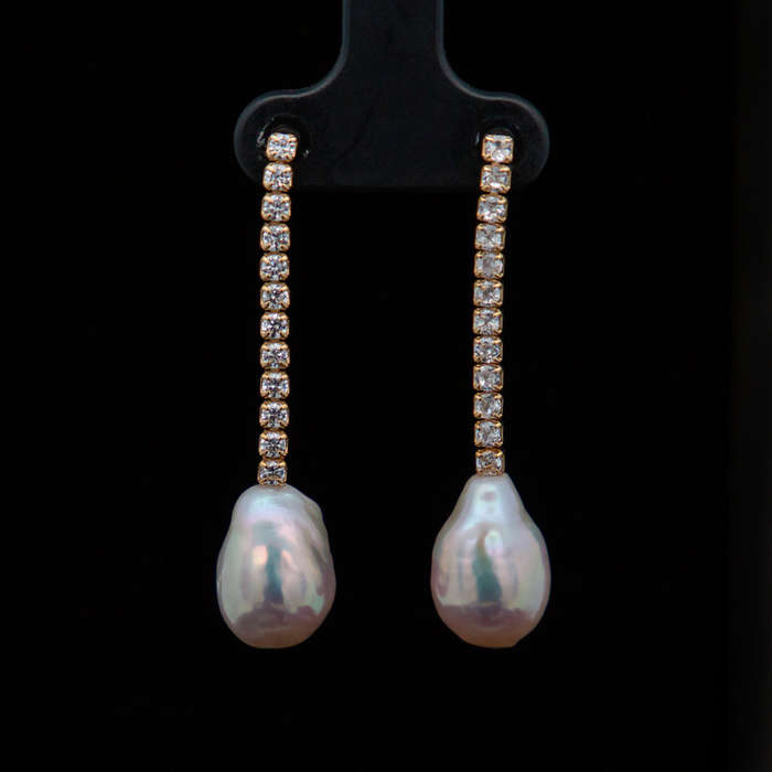 Ariadna Gold - Blush Baroque Pearl with CZ's