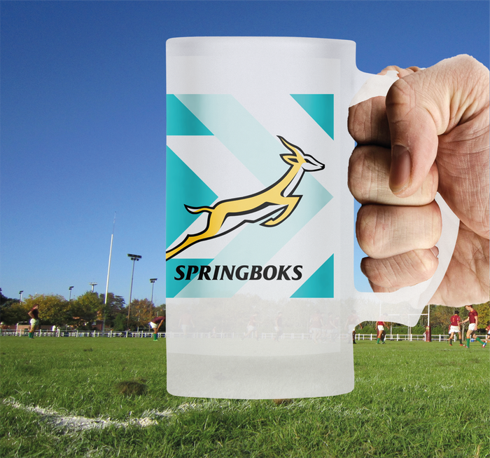 SPRINGBOKS Rugby Frosted Glass Beer Mug - RWC WHITE Jersey