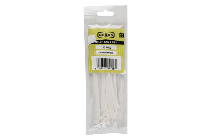 Nexus - Cable Tie 3.6 x 150mm T30R Clear - 20 Piece