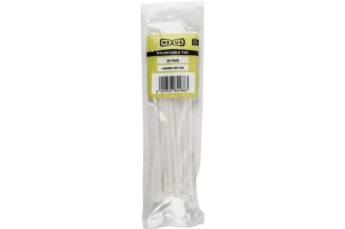Nexus - Cable Tie 4.8 x 200mm T50R Clear - 20 Piece