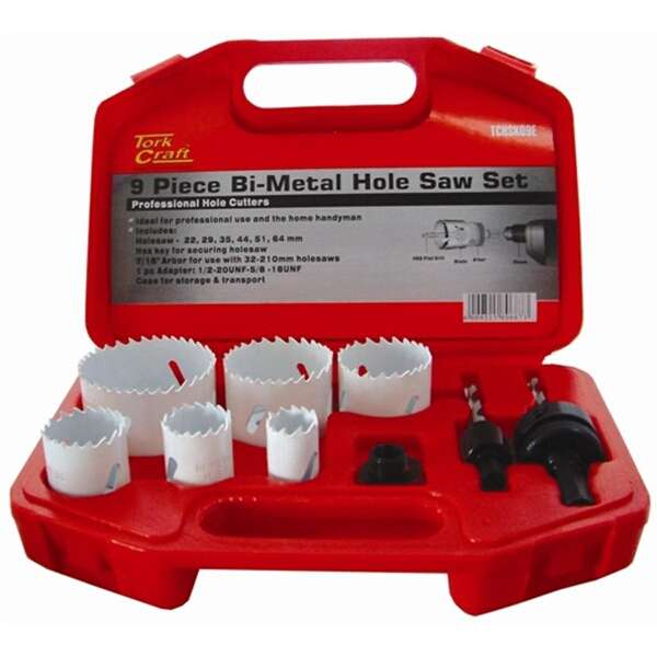Tork Craft Holesaw Set 9Pc In Case Bi-Metal 22 29 35 44 51 64mm