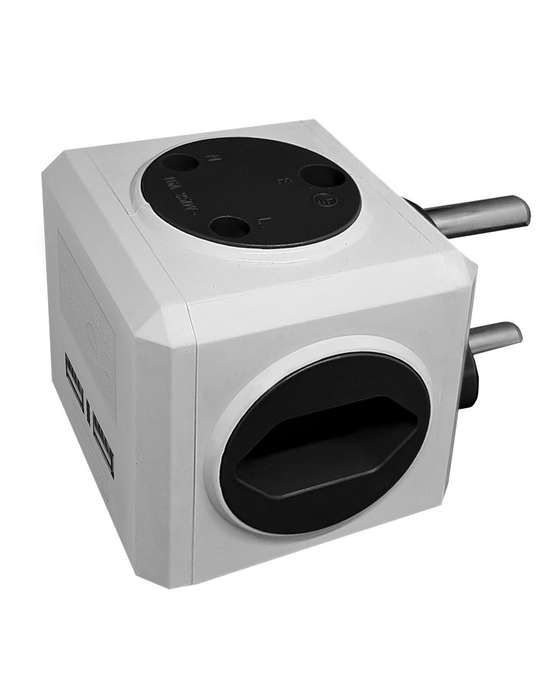 Dual USB charger with multi sockets - Black
