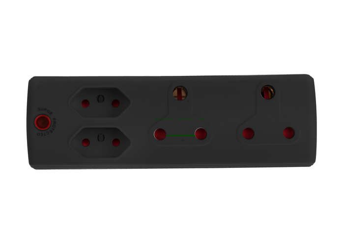 Electricmate 2X16AMP+2x5 3 Pin Adaptor - Black