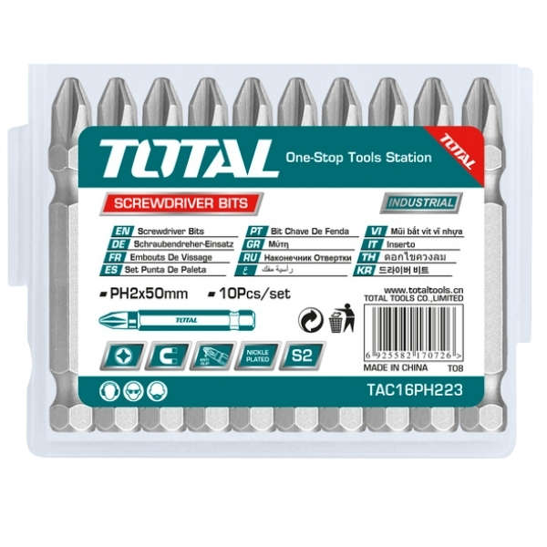 Total - Magnetic Screwdriver Bit Set - 10 Pieces (PH2x50mm)