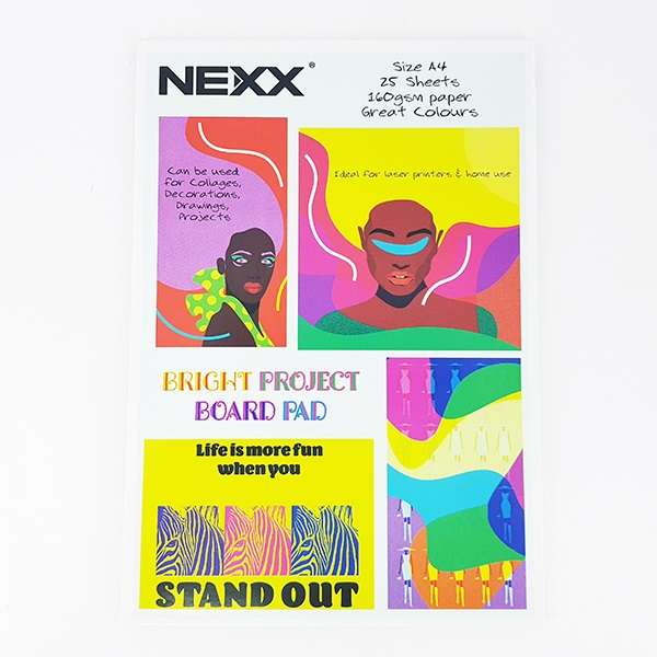 NEXX - Assorted Project Pad Bright Board 25 Sheets x 5 Pads A4 - 160GSM