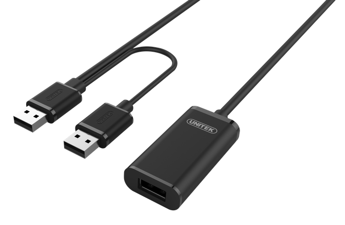 Unitek USB 2.0 Active Extension Cable - Black - 20 m