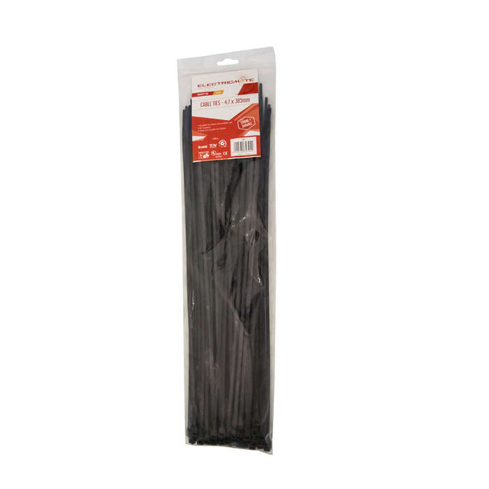 Electricmate - Cable Ties Black 4.7 x 385mm - Pack of 100