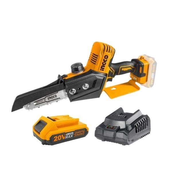 Ingco - Lithium Ion Cordless Chain Saw (20V) with 2.0Ah Battery and Charger
