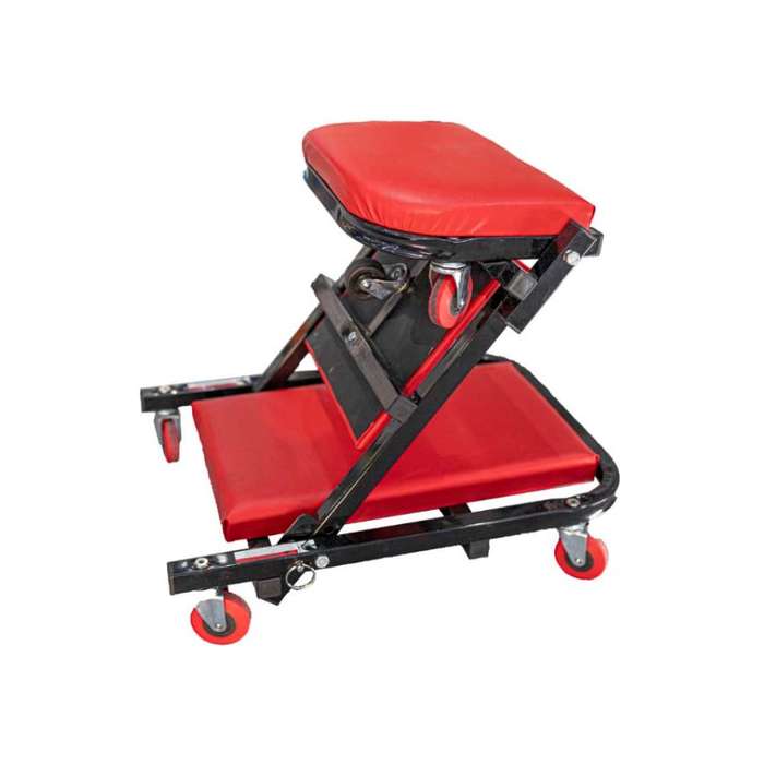 Tork Craft - Mechanic Creeper/Chair 2-in-1 Metal Frame Cushion 6 Wheel