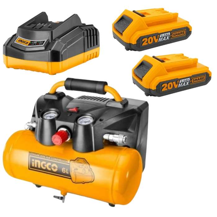 INGCO - Air Compressor with Charger &amp; 2 X 2.0Ah Battery Pack
