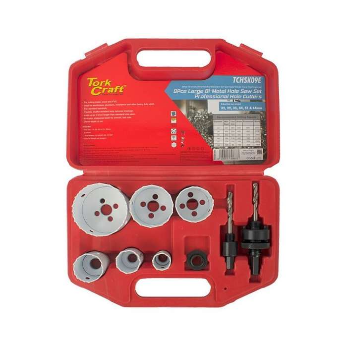 Tork Craft - 9 Piece Large Bi-Metal Hole Saw Set Professional Hole Cutters