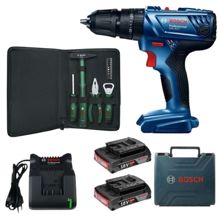 Bosch - GSB 180-LI Cordless Impact Drill with Easy Starter Hand Tool Set/V2