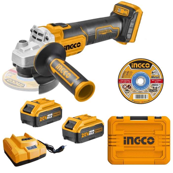 INGCO - Cordless Angle Grinder 20V - 115mm with Li-ion 4.0Ah Battery Pack