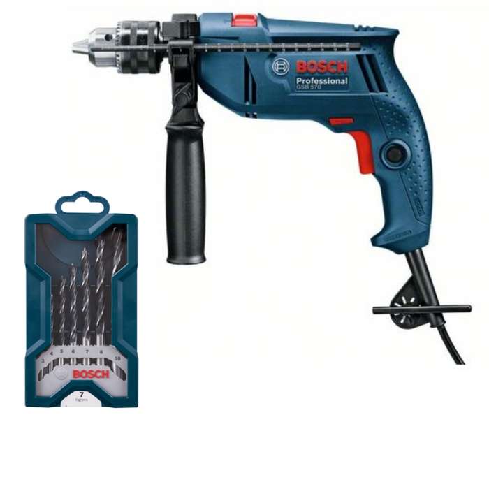 Bosch - Impact Drill (GSB570) With 7 Piece Mini-X-Line Drill Bit Set (3-10MM)