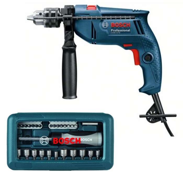 Bosch - Impact Drill (GSB 570) with Screwdriver Bit Set - 46 Piece