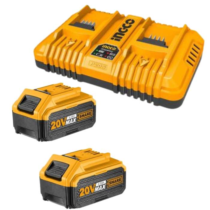 Ingco - Fast Intelligent Dual Charger with 2 x 4.0Ah Battery Packs