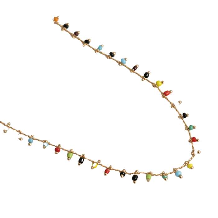 NuLuDa Jewellery-Multi Colour Bead Necklace - Gold Plated