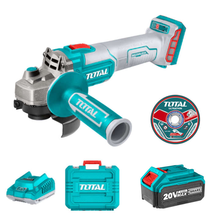 Total Cordless Angle Grinder 20V 115MM with Carry Case Kit