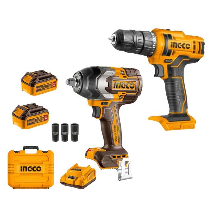 Ingco - Lithium-Ion Impact Wrench (20V) with Cordless Drill (20V) - Combo
