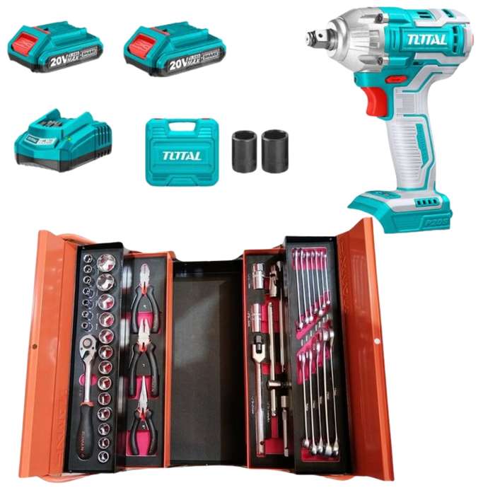 Fixman - 42 Piece Mechanic Tool Box &amp; Impact Wrench With Batteries &amp; Charger