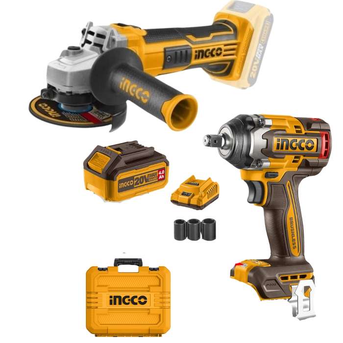 Ingco - Lithium-Ion Impact Wrench (20V) with Angle Grinder - Combo