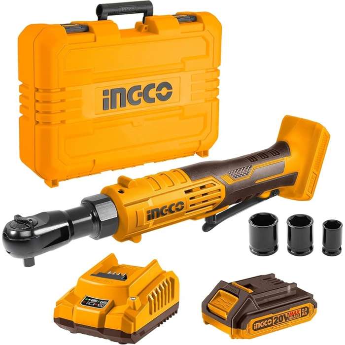 Ingco - Cordless Drive Ratchet with 2.0Ah Battery, Charger and Sockets