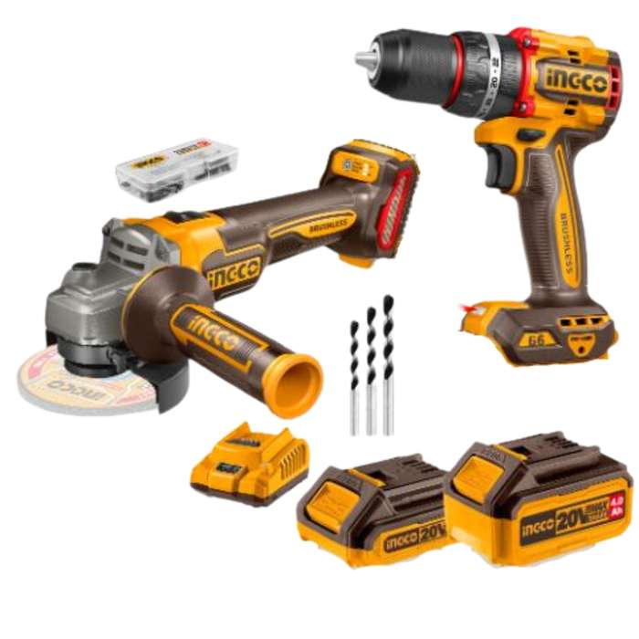 Ingco - Cordless Compact Impact Drill with Cordless Angle Grinder Combo