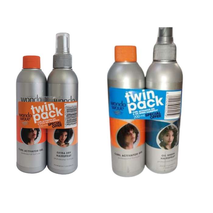 Wonda Wave - Gel &amp; Hair Spray - Oil Sheen and Extra Dry (Twin Pack) - 200ml
