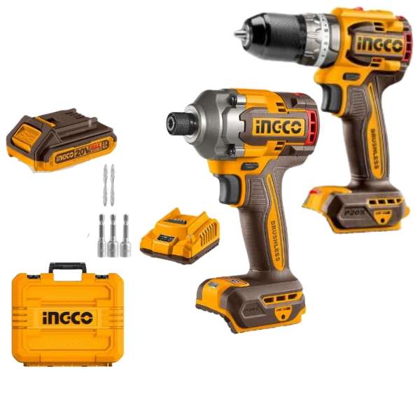 Ingco - Lithium-Ion Impact Driver &amp; Compact Brushless Impact Drill - Combo
