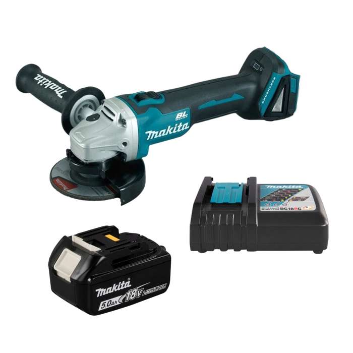 Makita - Brushless Angle Grinder DGA456ZJ with 5.0Ah Batteries and Charger