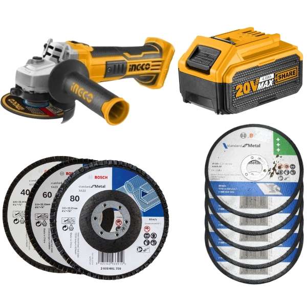 Ingco - Lithium Angle Grinder with 4.0 Ah Combo and Discs -kit