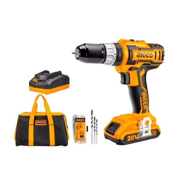 Ingco - Lithium-Ion Cordless Drill (20V) with Battery ,Charger and Tool bag