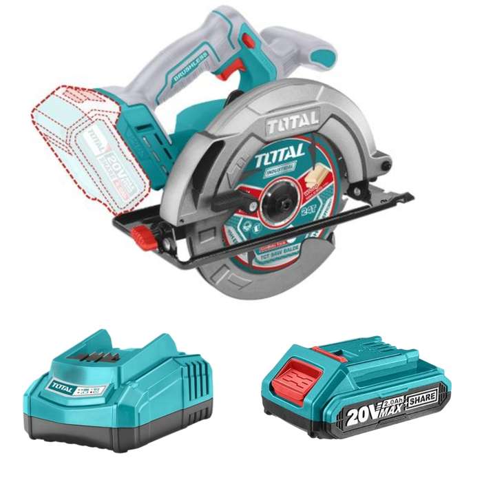 Total Tools - Li-ion Circular Saw - 20V - 185mm with 2.0Ah Battey &amp; Charger