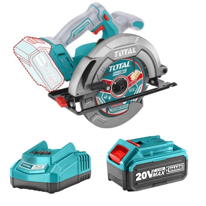 Total Tools - Li-ion Circular Saw - 20V - 185mm with 4.0Ah Battey &amp; Charger