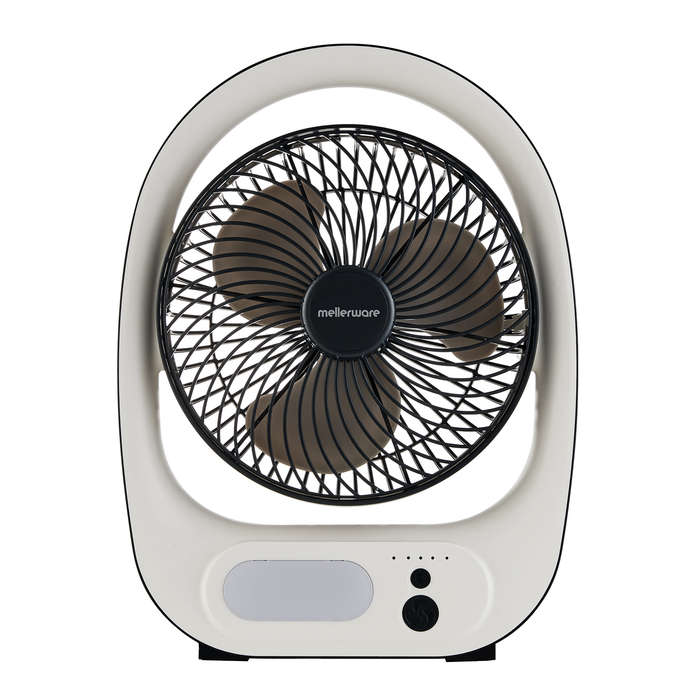 Mellerware Fan Rechargeable Desktop Plastic White 7in 7W "Light Wave"