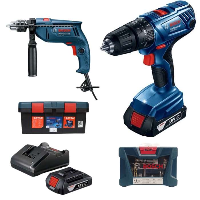 Bosch - Impact Drill Kit (GSB 180-LI) and Impact Drill (GSB 570) with 41Pc