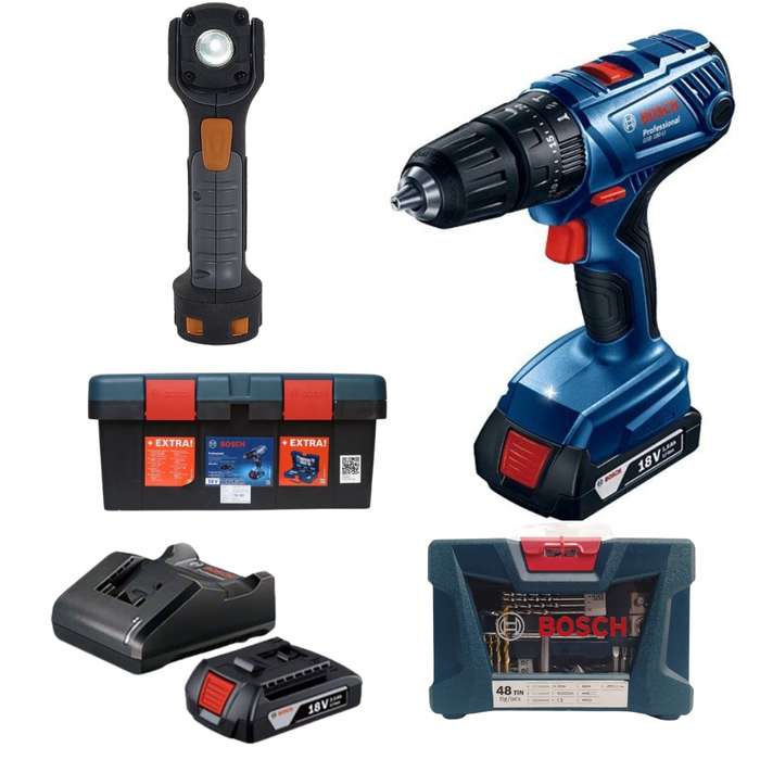 Bosch - Impact Drill Kit GSB180-LI With 41Piece with Pro Pivot Plus Light