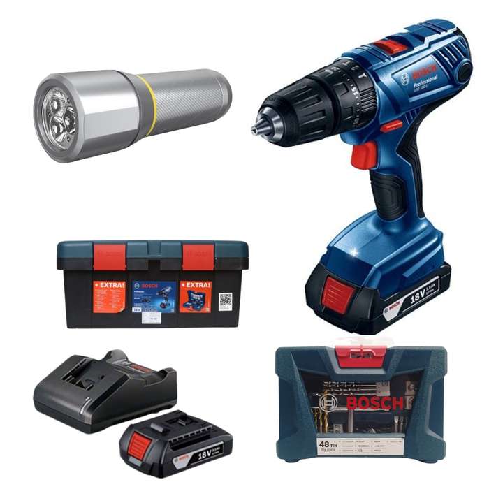 Bosch - Impact Drill Kit GSB180-LI With 41Pce with HD Metal Light 270 lums