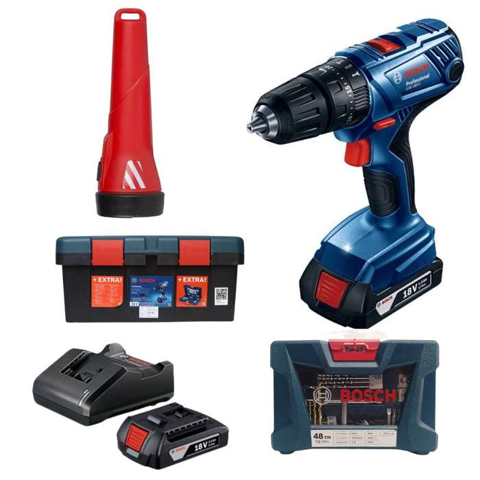 Bosch - Impact Drill Kit GSB 180-LI With 41Pce with Waterproof Flashlight
