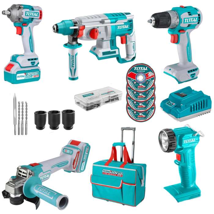 Total Tools - Impact Wrench, Drill, Rotary Hammer, Angle Grinder &amp; Lamp
