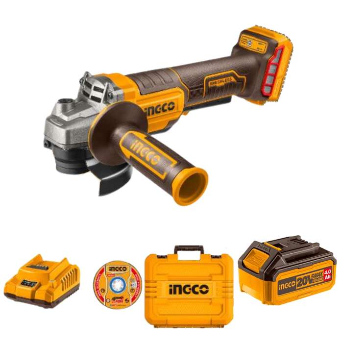 Ingco - Lithium-ion Angle Grinder (20V) with 1 x 4Ah Battery and Charger