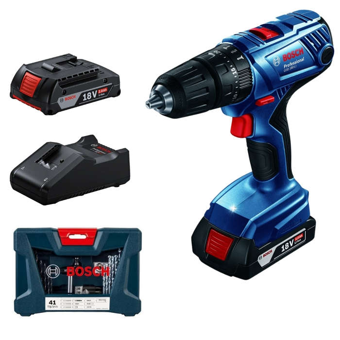 Bosch - Drill (GSB180-LI) with 2 x 2AhBattery, Charger &amp; Drill Bits