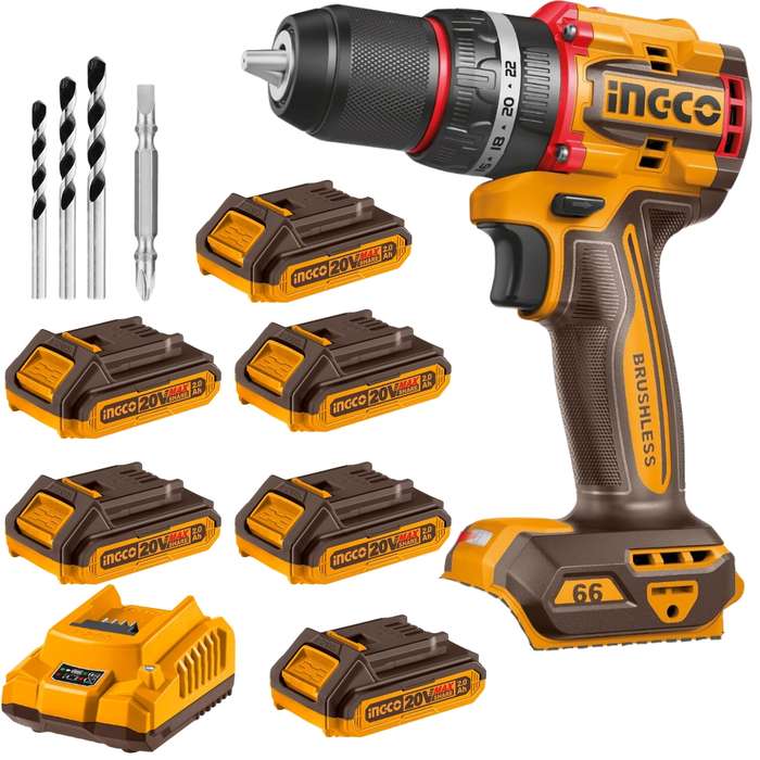 Ingco - Compact Impact Drill 66NM with Li-Ion Battery &amp; Charger Kit - 2Ah