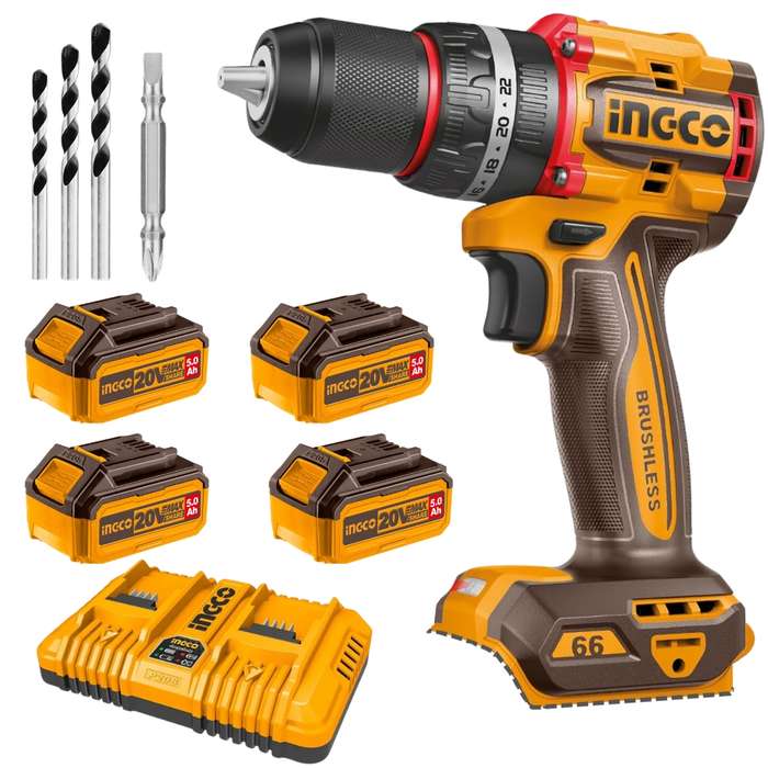 Ingco - Compact Impact Drill 66NM with Li-Ion Battery &amp; Charger Kit - 5Ah