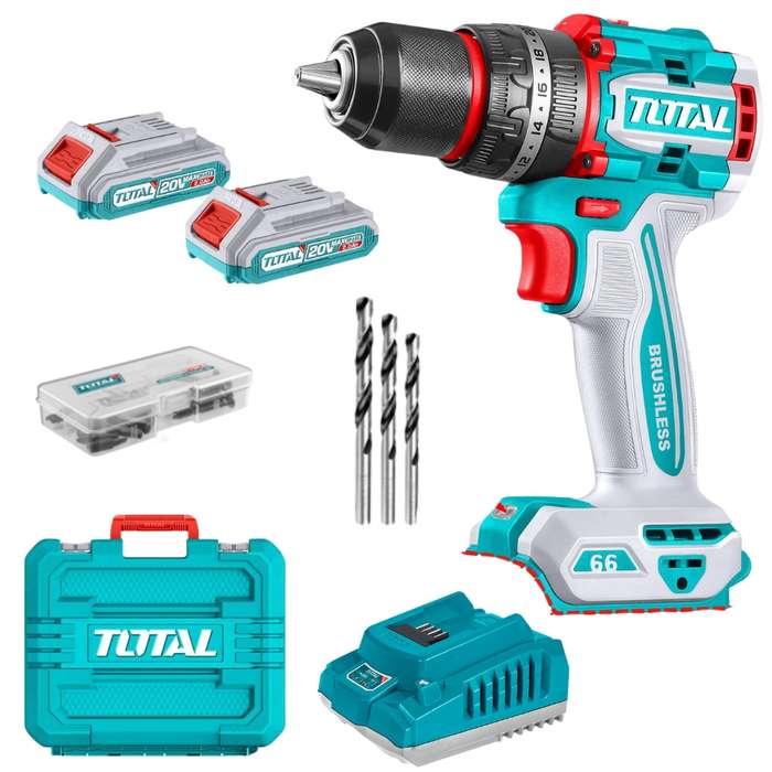 Total - Compact Brushless Cordless Impact Drill - 66Nm with Batts &amp; Charger