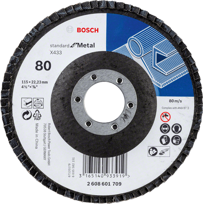 Bosch - Flap disc Standard for Metal 115mm 22,23mm 80 straight - Pack of 10