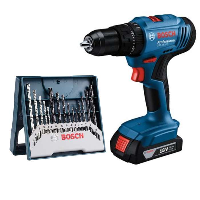 Bosch - Impact Drill (GSB183-LI) with 1x 2AhBattery, Charger &amp; 15Pc Bit Set